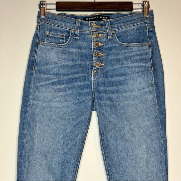 VERONICA BEARD Carolyn 10" Baby Boot Frayed Hem Exposed Button Fly Jeans Size 24 - Picture 3 of 12